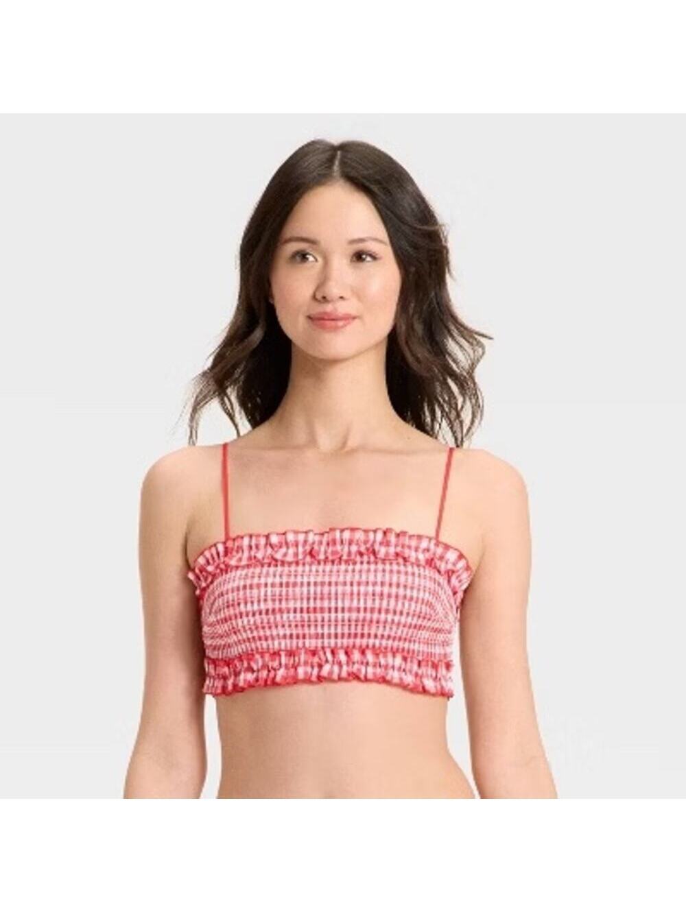 Colsie NWT Women's Red Gingham Woven Bandeau Bralette Size XL